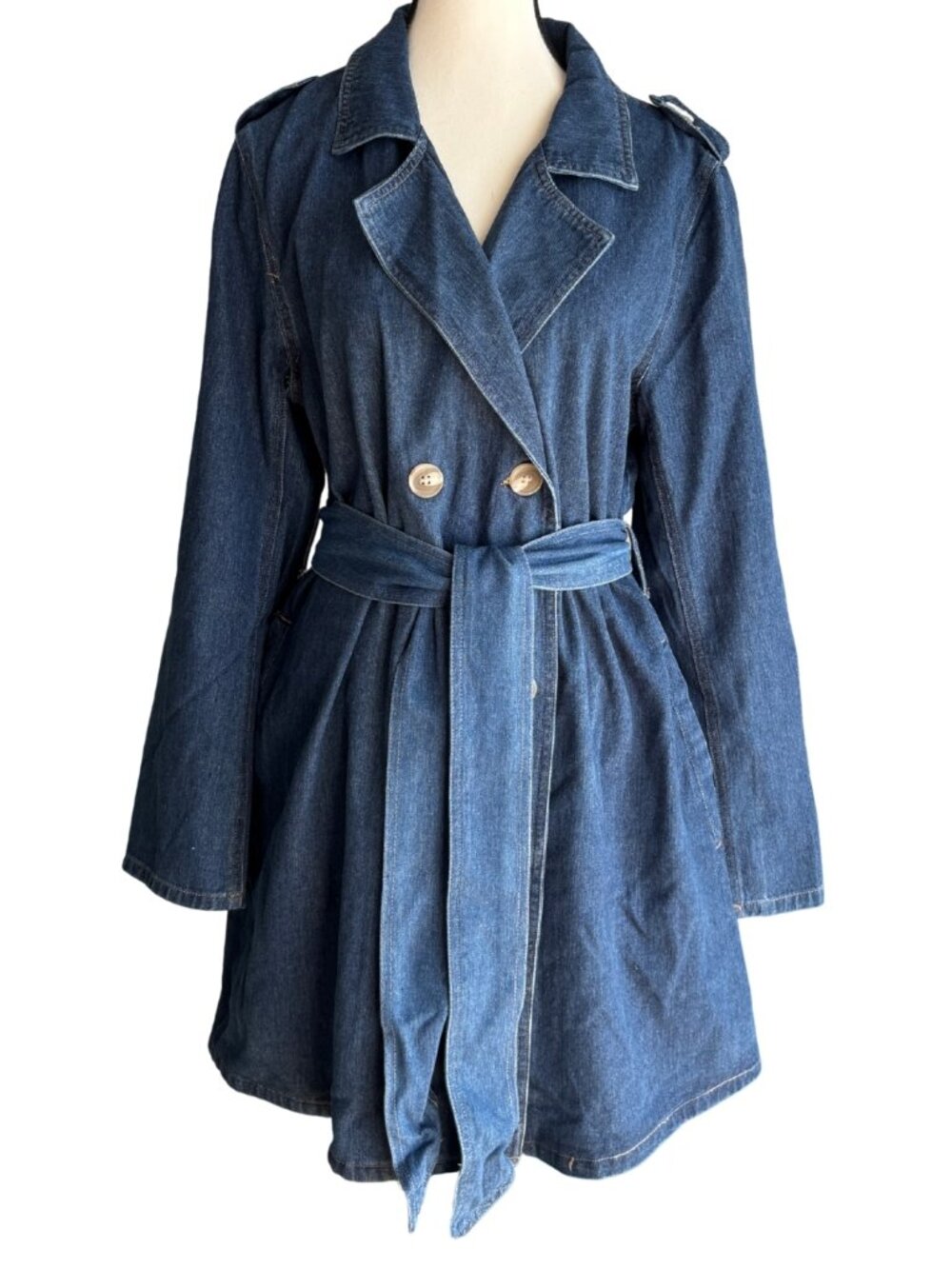 NWT DENIM BELTED TRENCH, COTTON BLEND